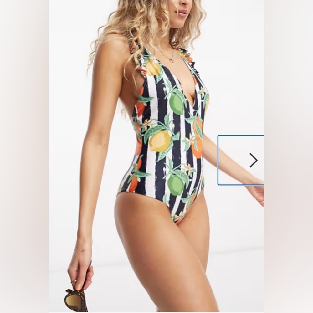 NWOT stripes and fruit swimsuit size S-M